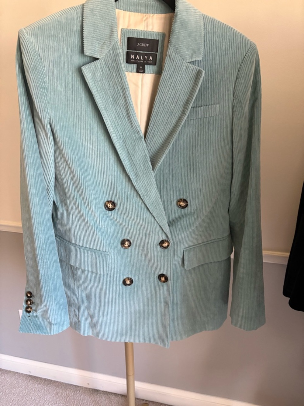 J. Crew Women's Seafoam Green Corduroy Double-Breasted Blazer